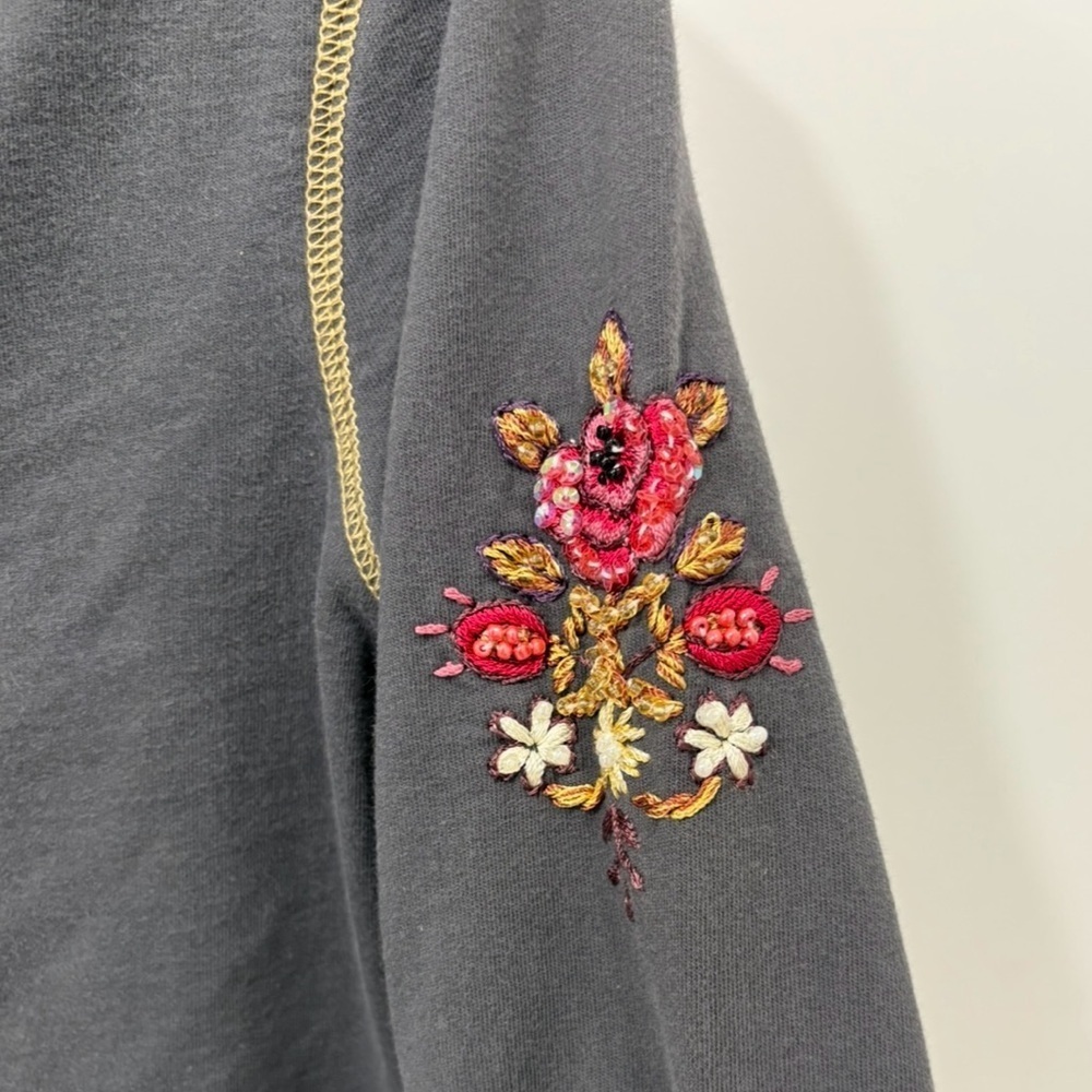 Y2K TWISTED HEARTS Charcoal Colored Women's Hoodie Sweatsuit Floral Embroidery - Picture 5 of 12